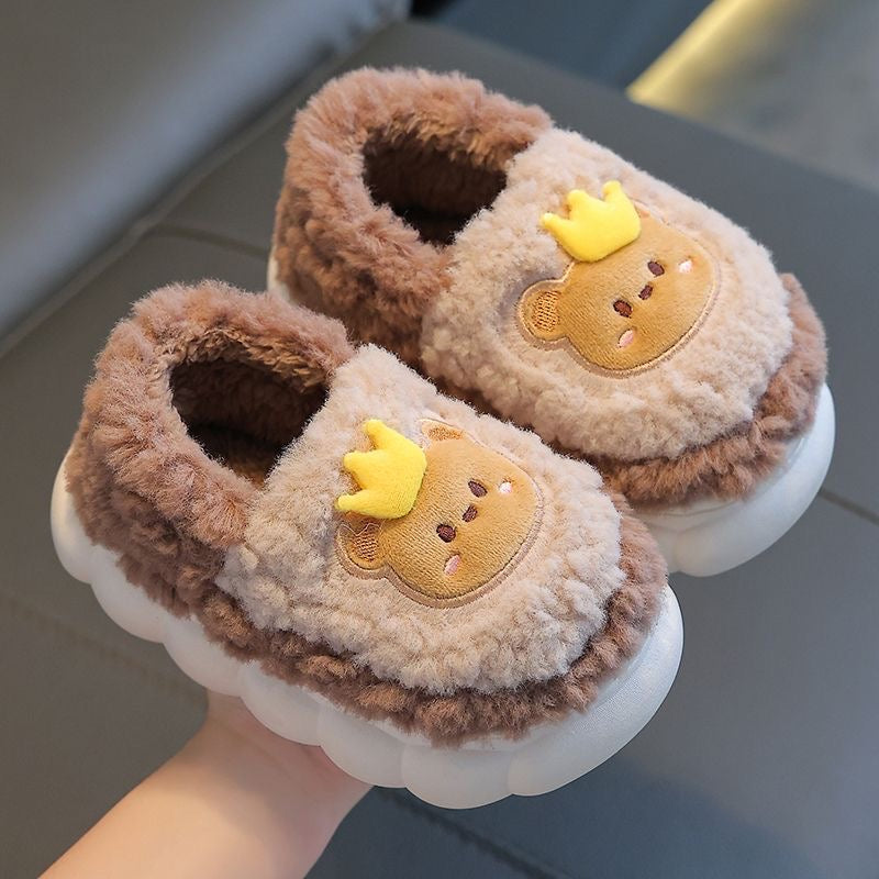 Children's cotton slippers for both boys and girls, parent-child home cartoon anti slip winter indoor baby home plush slippers