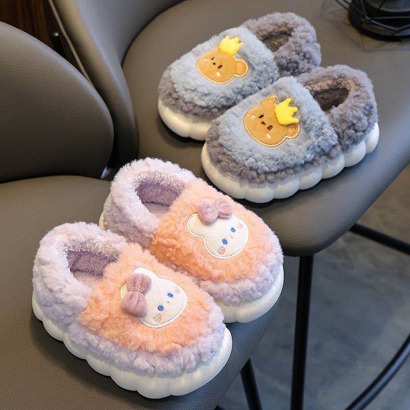 Children's cotton slippers for both boys and girls, parent-child home cartoon anti slip winter indoor baby home plush slippers