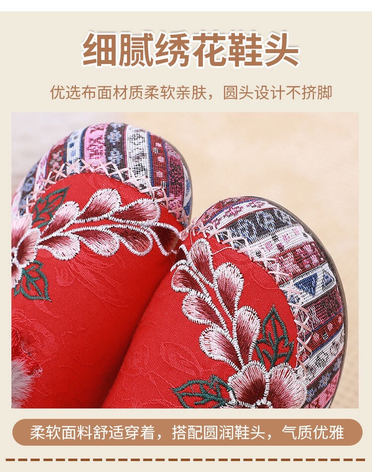 Old Beijing cloth shoes, cotton shoes, embroidered bag heels, middle-aged and elderly hairy shoes, warm ethnic style, comfortable soft soled, mom cotton shoes