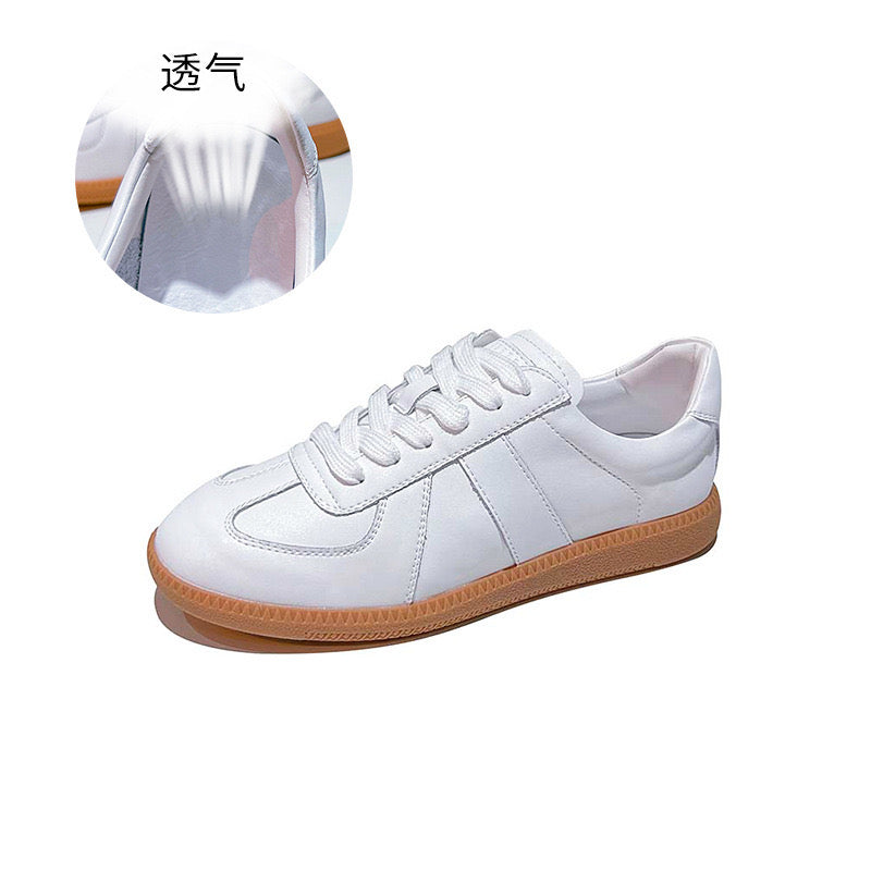 2025 New Genuine Leather Women's Shoes Sports Versatile Single Shoes Women's Autumn and Winter White Shoes Women's Casual Flat Bottom German Army Trainer (GAT Shoes) Training Shoes Trendy