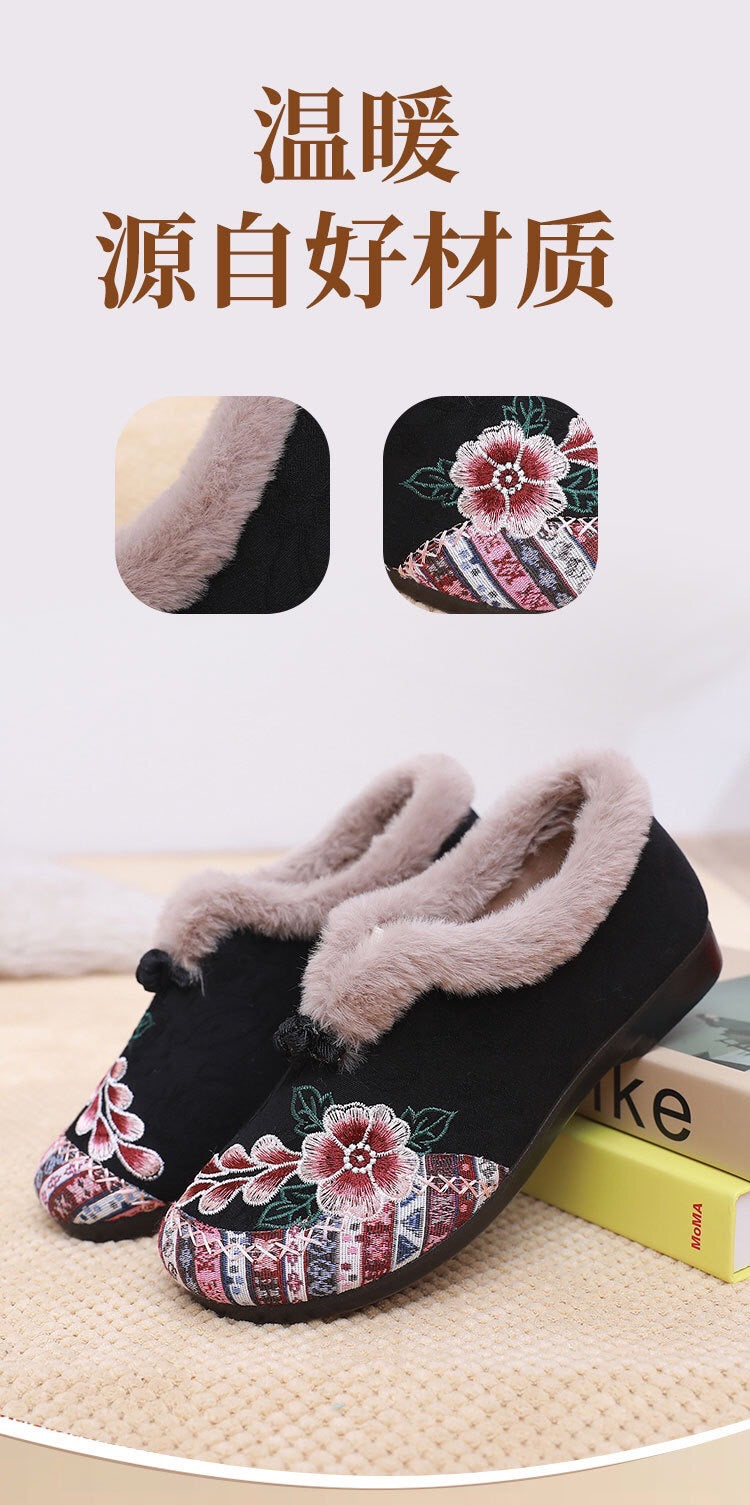 Old Beijing cloth shoes, cotton shoes, embroidered bag heels, middle-aged and elderly hairy shoes, warm ethnic style, comfortable soft soled, mom cotton shoes