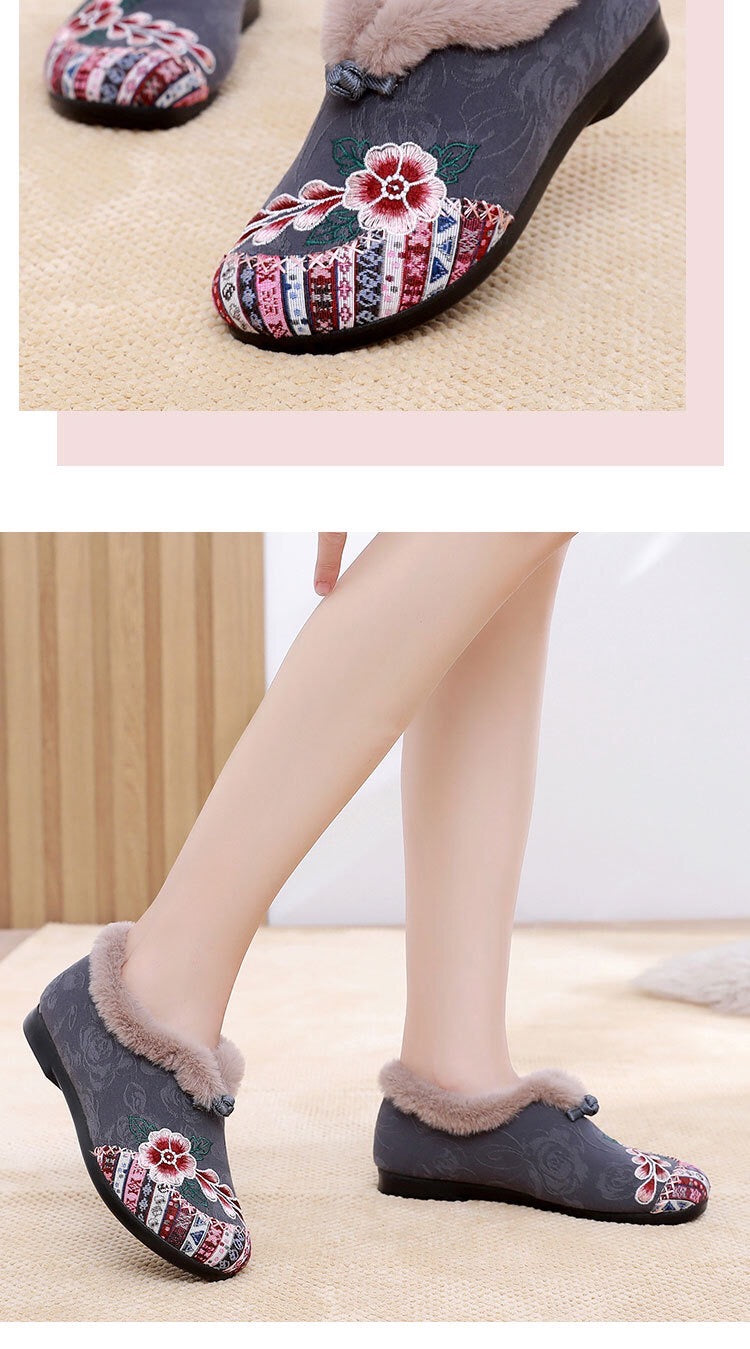 Old Beijing cloth shoes, cotton shoes, embroidered bag heels, middle-aged and elderly hairy shoes, warm ethnic style, comfortable soft soled, mom cotton shoes