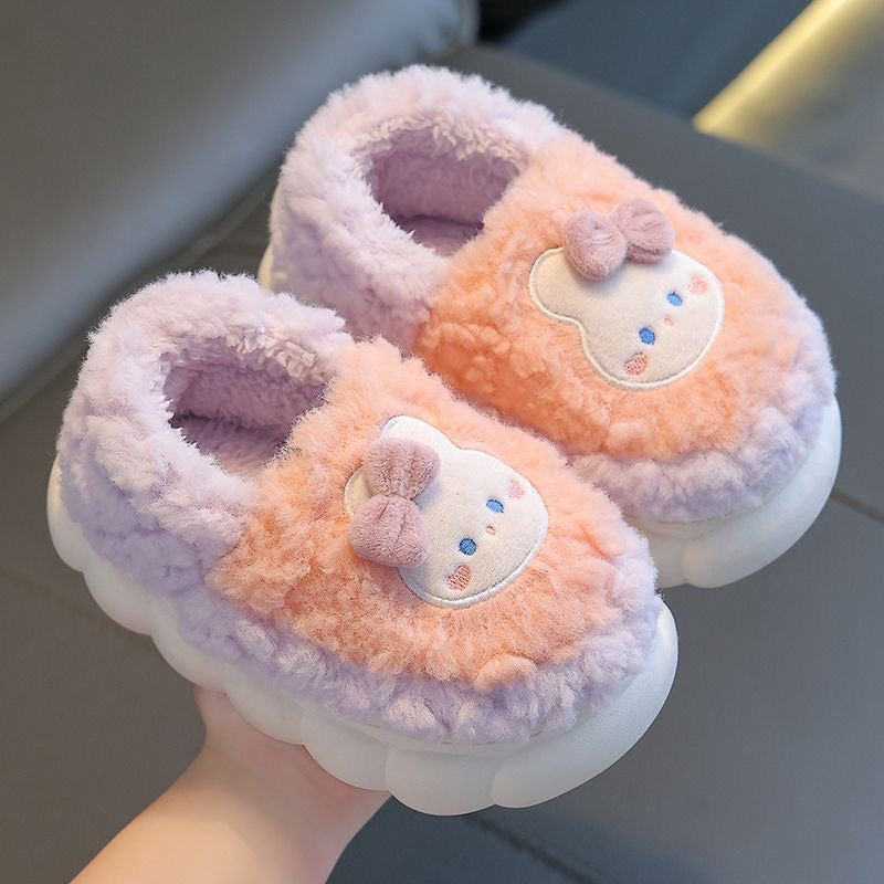 Children's cotton slippers for both boys and girls, parent-child home cartoon anti slip winter indoor baby home plush slippers