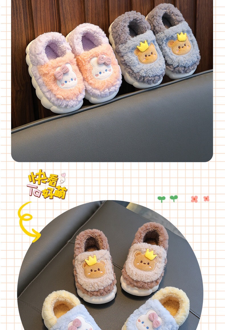 Children's cotton slippers for both boys and girls, parent-child home cartoon anti slip winter indoor baby home plush slippers