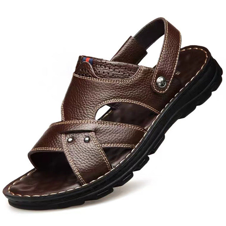 Sandals men's casual top layer cowhide beach shoes summer new comfortable dual-use sandals leather versatile outdoor