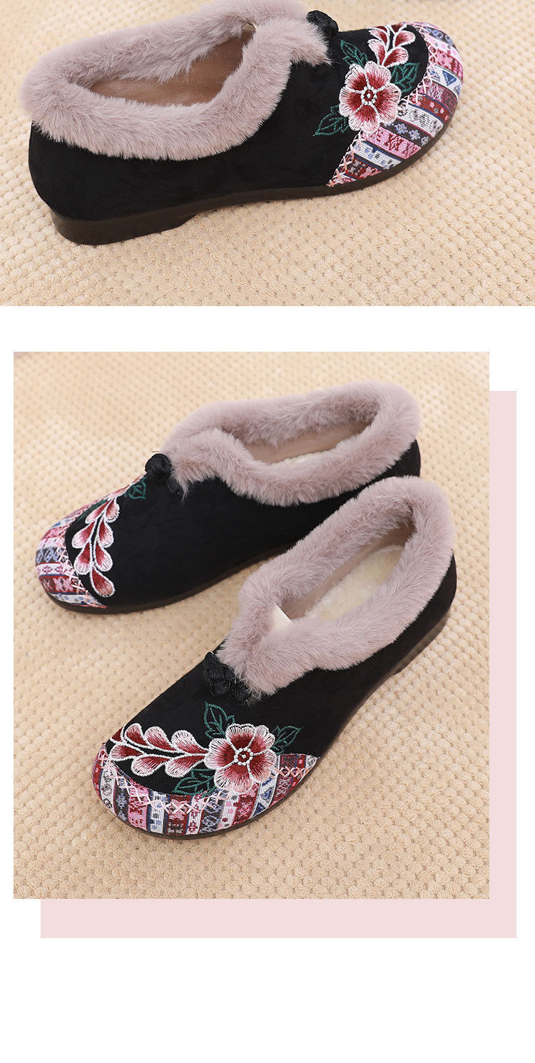 Old Beijing cloth shoes, cotton shoes, embroidered bag heels, middle-aged and elderly hairy shoes, warm ethnic style, comfortable soft soled, mom cotton shoes