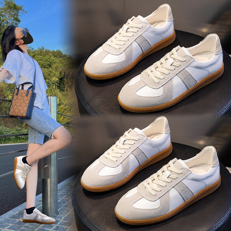 2025 New Genuine Leather Women's Shoes Sports Versatile Single Shoes Women's Autumn and Winter White Shoes Women's Casual Flat Bottom German Army Trainer (GAT Shoes) Training Shoes Trendy