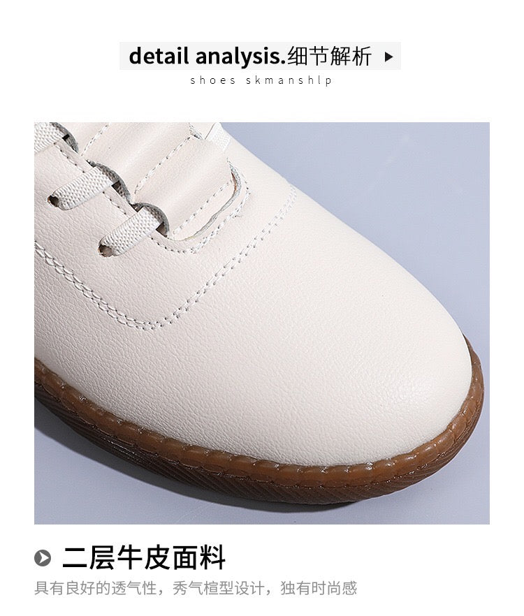 2025 New Bean Shoes Women's Genuine Leather White Shoes Soft soled Single Shoes Hollow Mom Shoes Anti slip Casual Walking Shoes