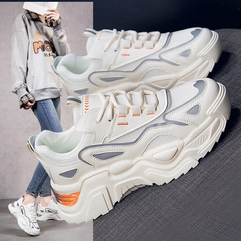 Dad's shoes for women in spring and summer of 2025, internet famous, versatile, thick soled, height increasing, lightweight, breathable, white casual sports shoes for women