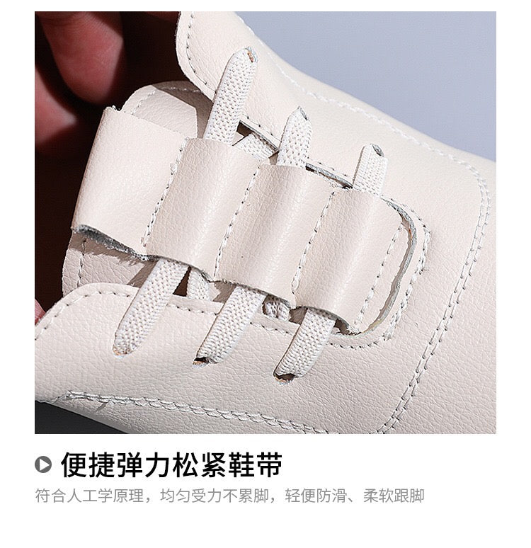 2025 New Bean Shoes Women's Genuine Leather White Shoes Soft soled Single Shoes Hollow Mom Shoes Anti slip Casual Walking Shoes