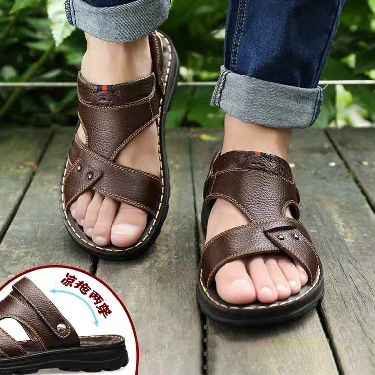 Sandals men's casual top layer cowhide beach shoes summer new comfortable dual-use sandals leather versatile outdoor