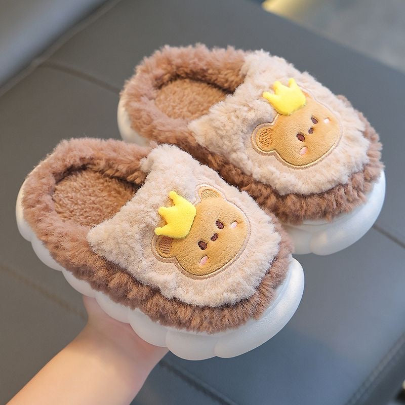 Children's cotton slippers for both boys and girls, parent-child home cartoon anti slip winter indoor baby home plush slippers