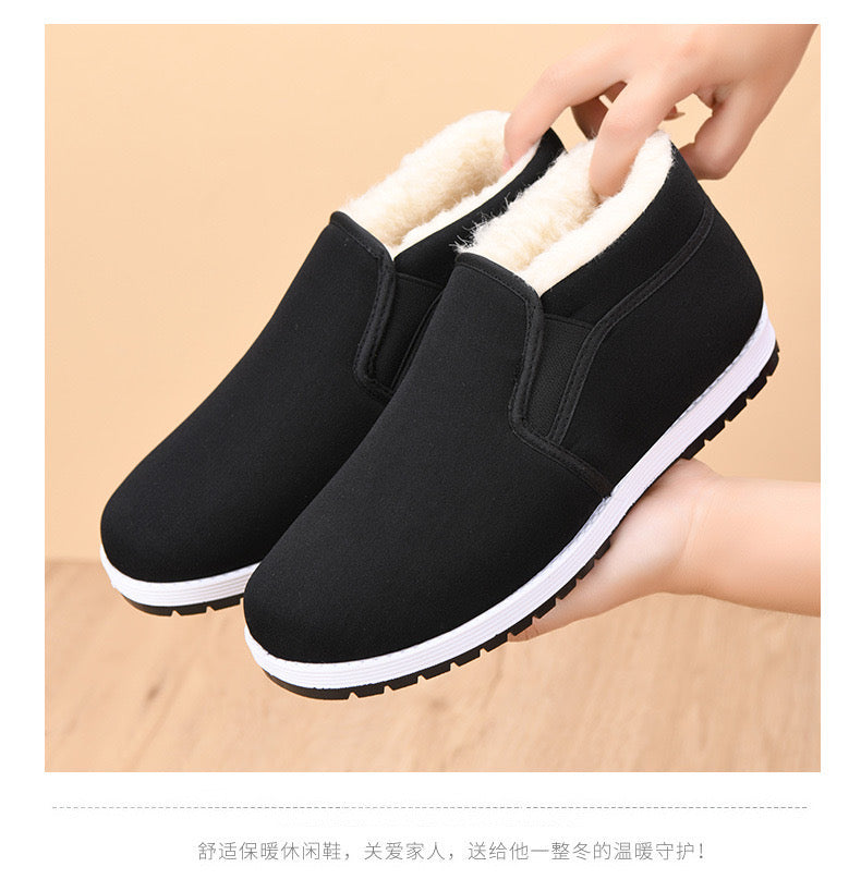 Autumn and winter old Beijing cloth shoes men's style with plush soft soled work shoes, casual and warm, middle-aged and elderly dad cotton shoes