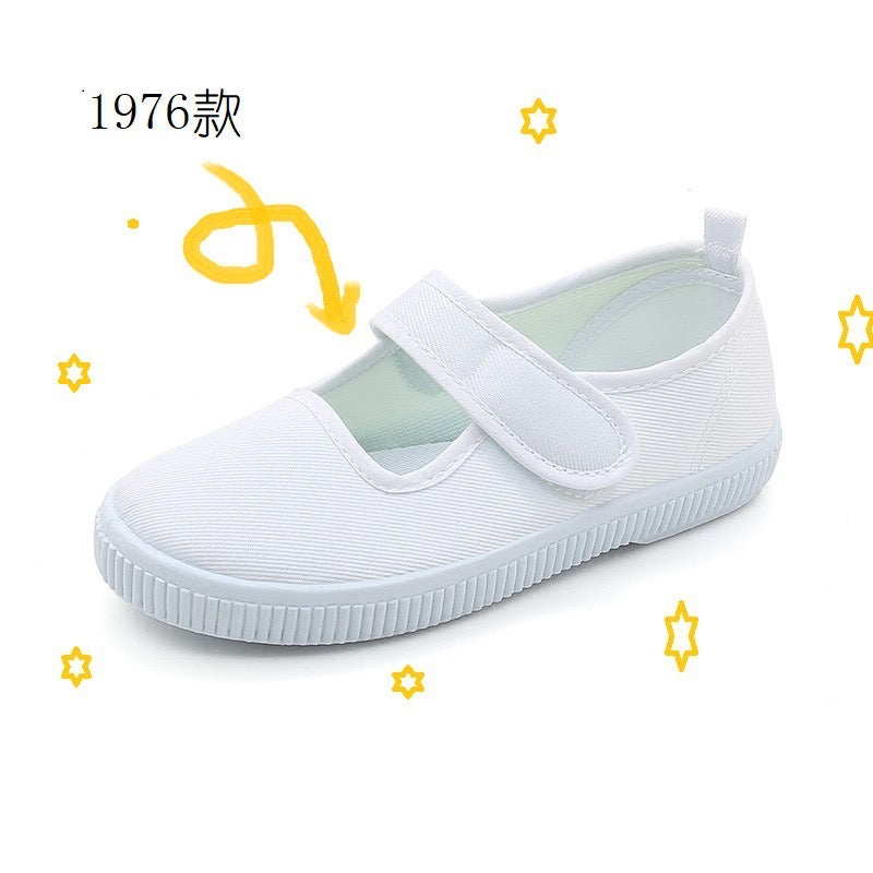 Children's Shoes Kindergarten Indoor Shoes Dance Shoes Boys and Girls Velcro Student White Cloth Shoes Children's White Shoes Wholesale Retail