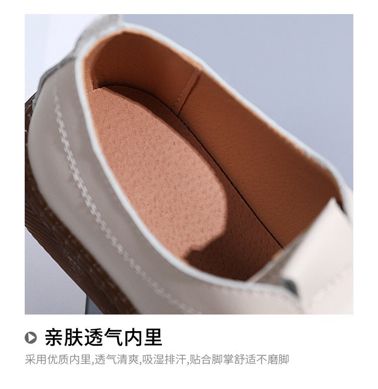 2025 New Bean Shoes Women's Genuine Leather White Shoes Soft soled Single Shoes Hollow Mom Shoes Anti slip Casual Walking Shoes