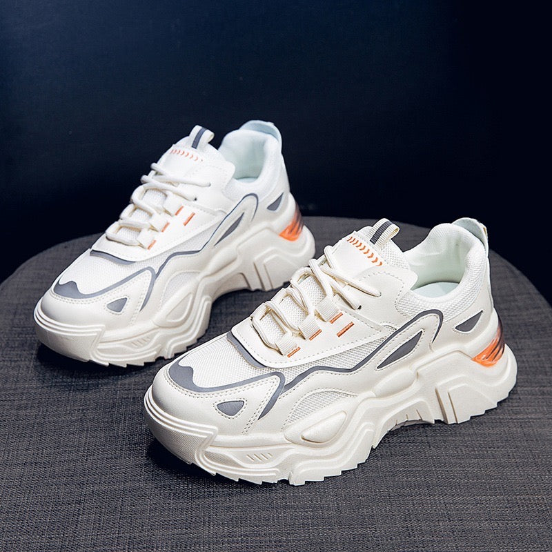 Dad's shoes for women in spring and summer of 2025, internet famous, versatile, thick soled, height increasing, lightweight, breathable, white casual sports shoes for women