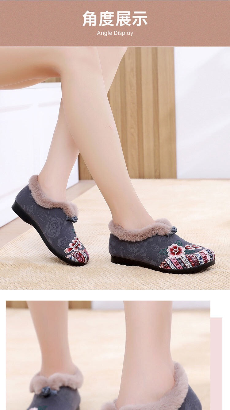 Old Beijing cloth shoes, cotton shoes, embroidered bag heels, middle-aged and elderly hairy shoes, warm ethnic style, comfortable soft soled, mom cotton shoes