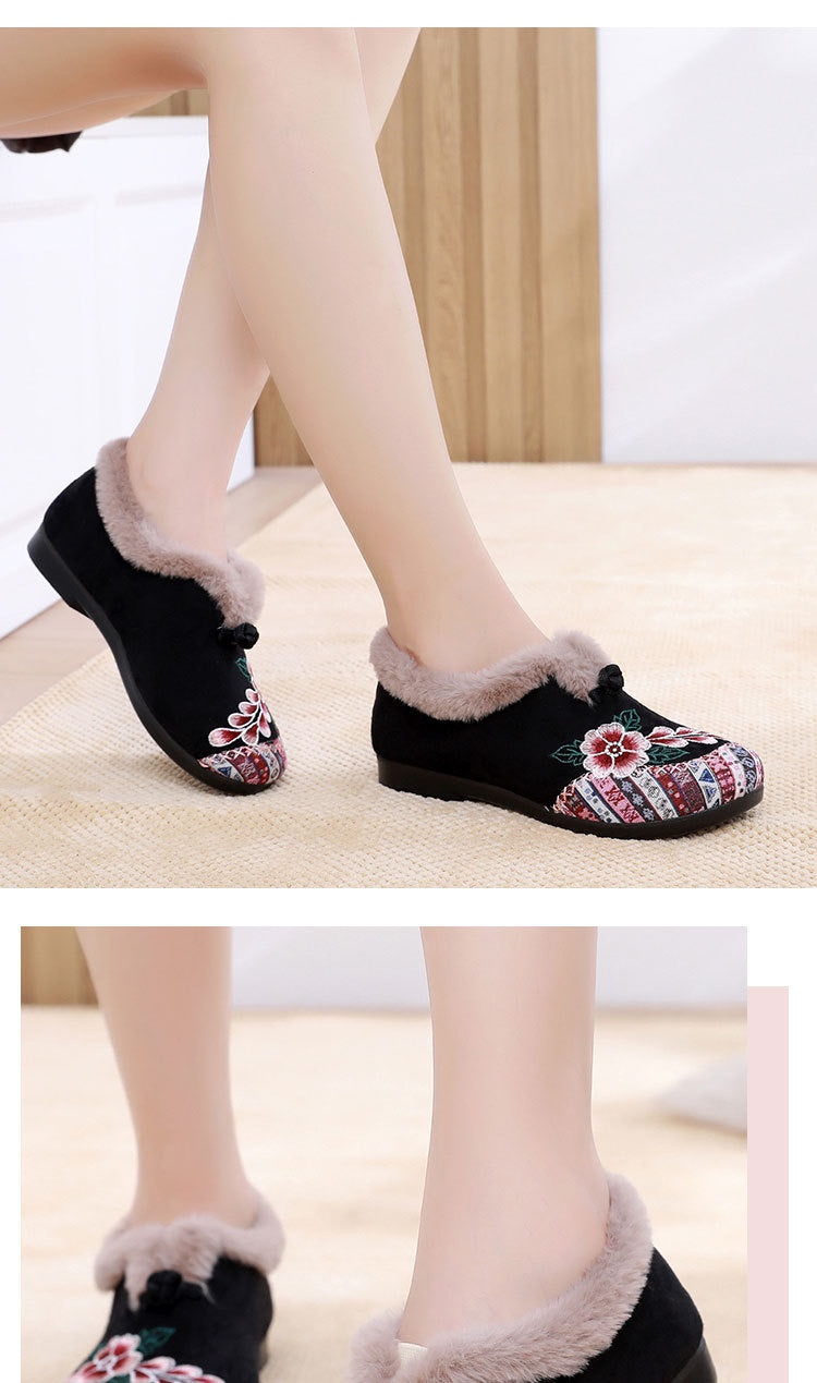 Old Beijing cloth shoes, cotton shoes, embroidered bag heels, middle-aged and elderly hairy shoes, warm ethnic style, comfortable soft soled, mom cotton shoes