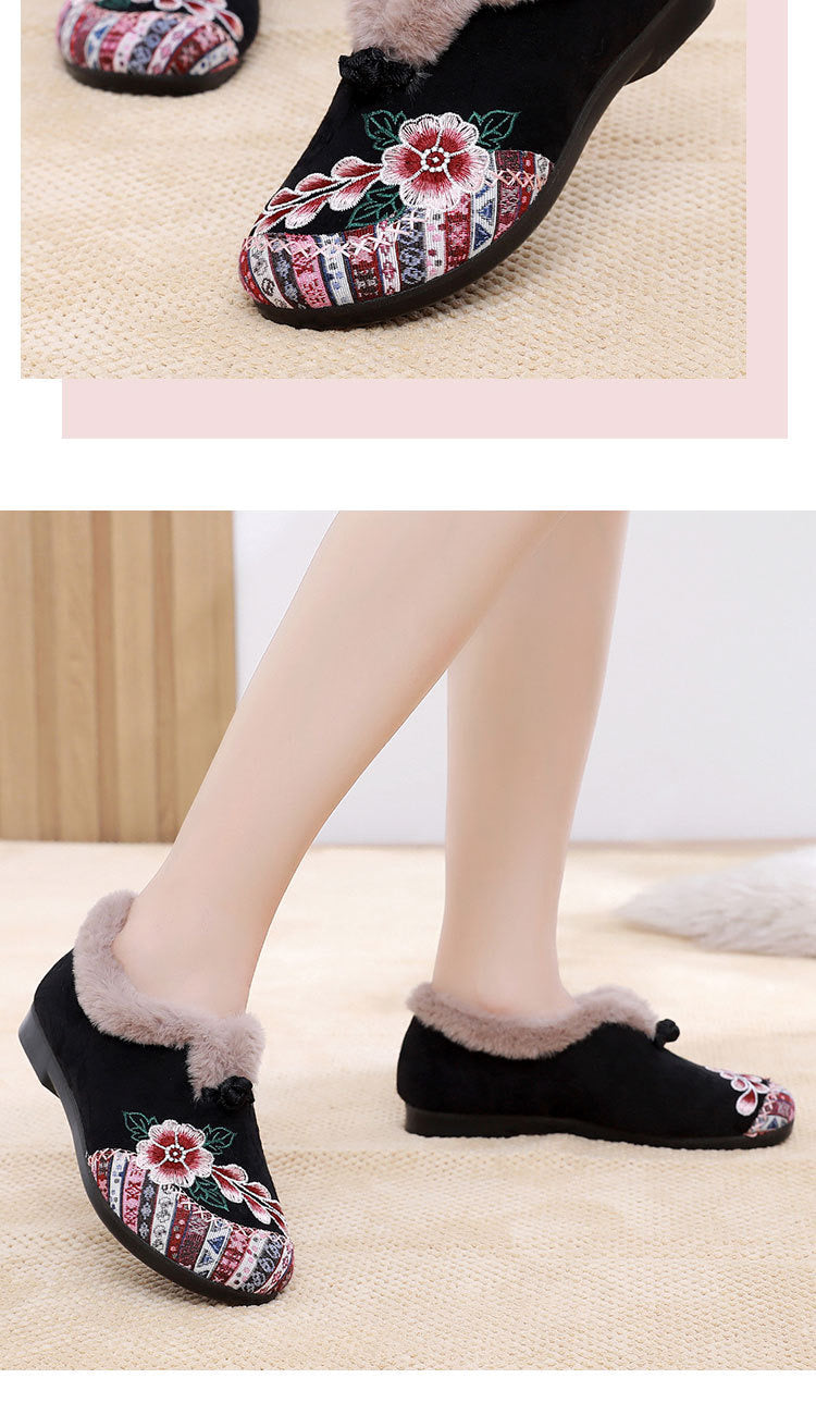 Old Beijing cloth shoes, cotton shoes, embroidered bag heels, middle-aged and elderly hairy shoes, warm ethnic style, comfortable soft soled, mom cotton shoes