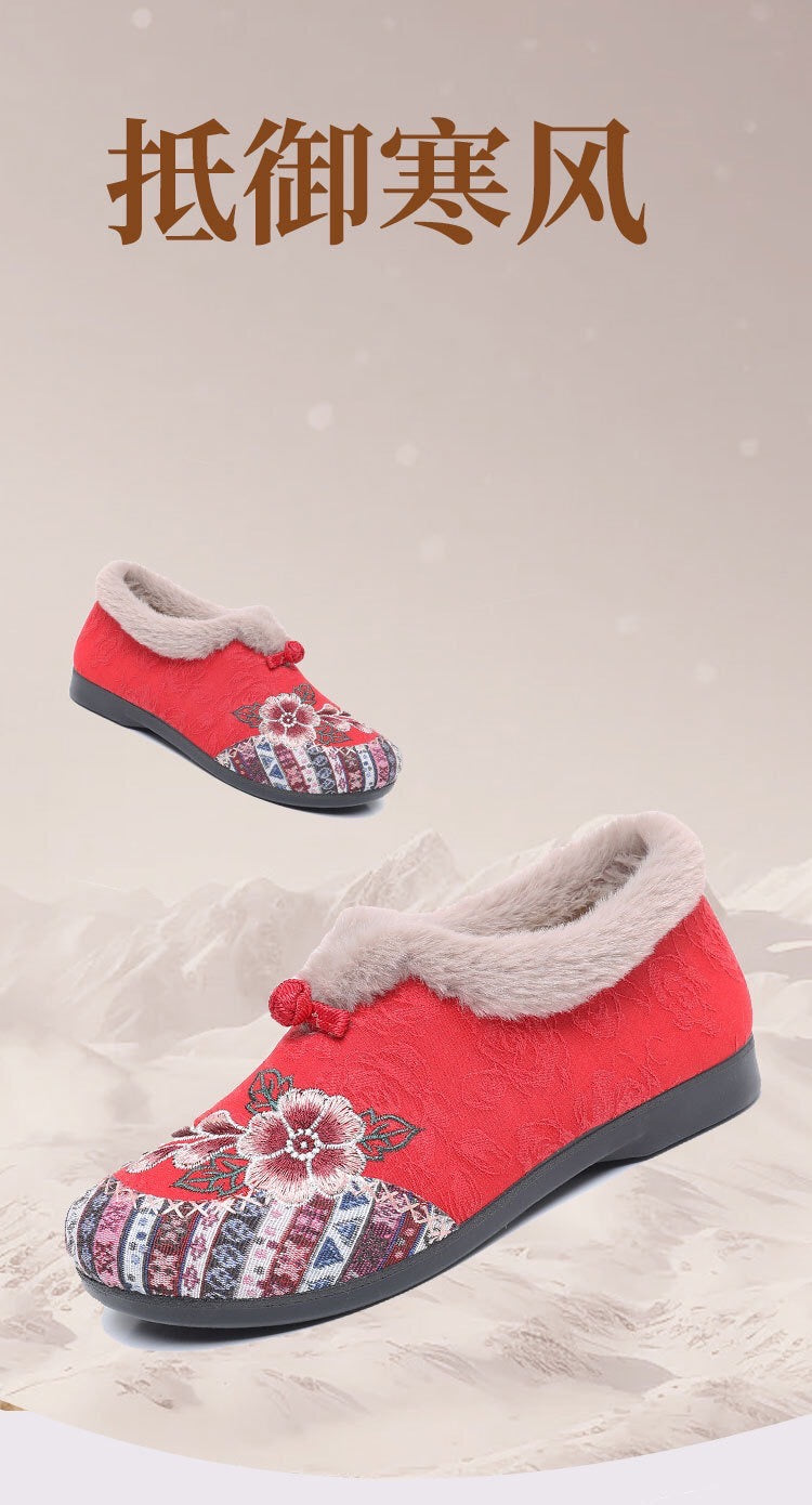 Old Beijing cloth shoes, cotton shoes, embroidered bag heels, middle-aged and elderly hairy shoes, warm ethnic style, comfortable soft soled, mom cotton shoes