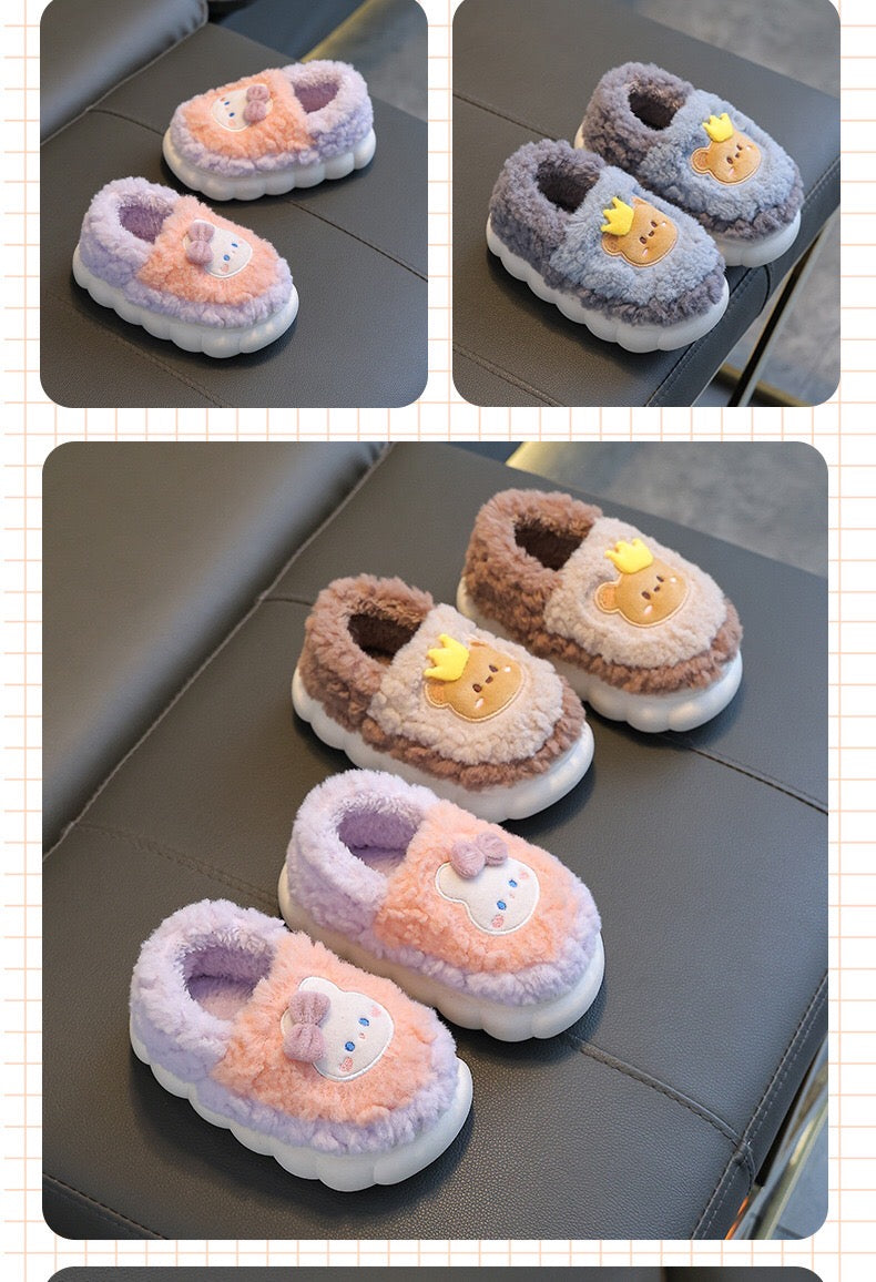 Children's cotton slippers for both boys and girls, parent-child home cartoon anti slip winter indoor baby home plush slippers