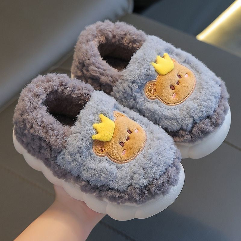 Children's cotton slippers for both boys and girls, parent-child home cartoon anti slip winter indoor baby home plush slippers