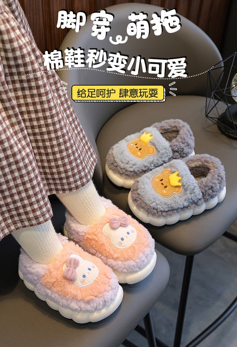 Children's cotton slippers for both boys and girls, parent-child home cartoon anti slip winter indoor baby home plush slippers