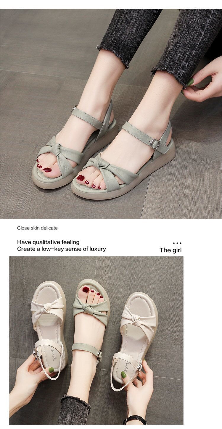 2025 new summer thick soled sandals for women, flat shoes with soft sole and soft leather, fairy style cool shoes, trendy wholesale & Retail