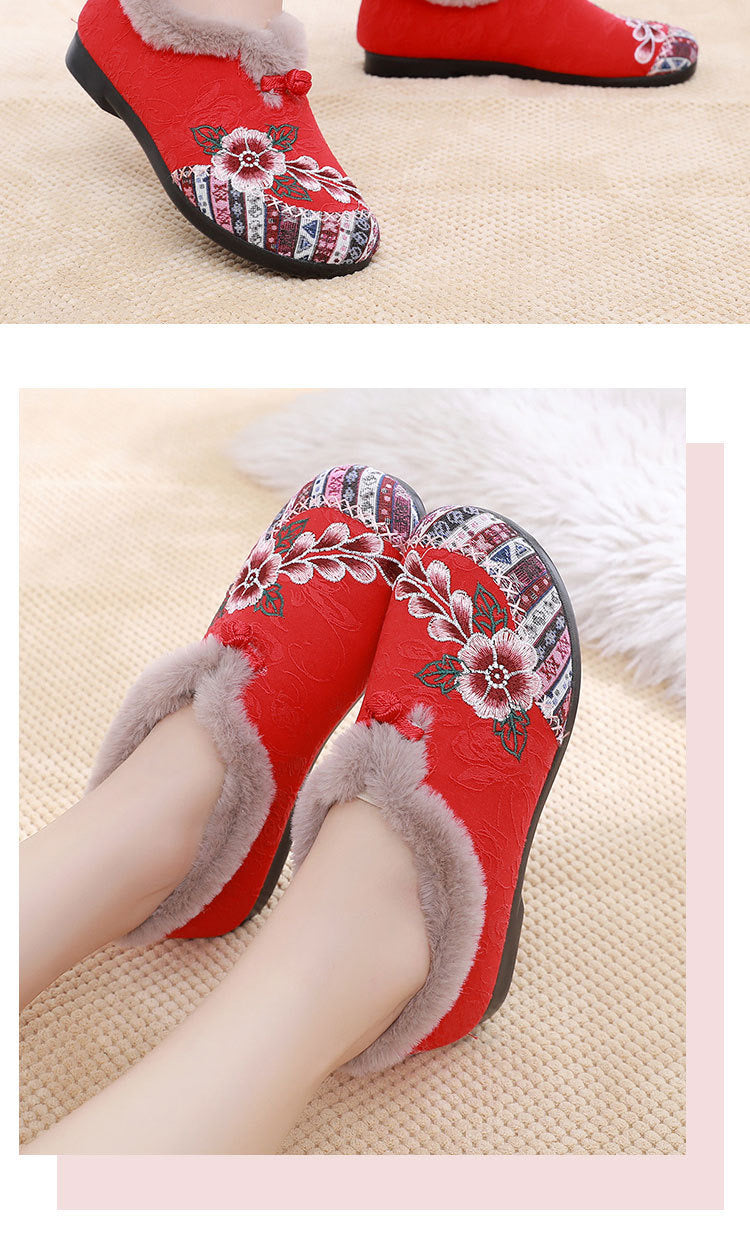 Old Beijing cloth shoes, cotton shoes, embroidered bag heels, middle-aged and elderly hairy shoes, warm ethnic style, comfortable soft soled, mom cotton shoes