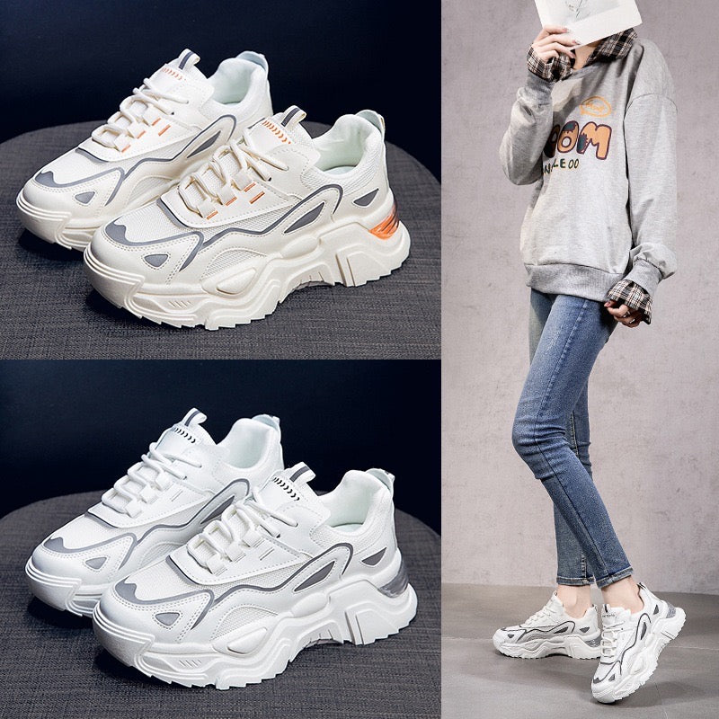 Dad's shoes for women in spring and summer of 2025, internet famous, versatile, thick soled, height increasing, lightweight, breathable, white casual sports shoes for women