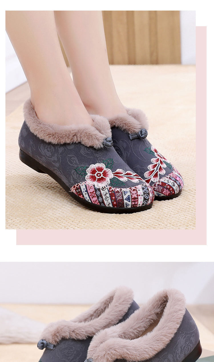 Old Beijing cloth shoes, cotton shoes, embroidered bag heels, middle-aged and elderly hairy shoes, warm ethnic style, comfortable soft soled, mom cotton shoes