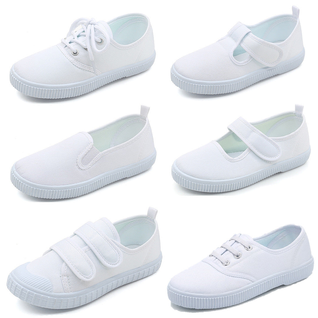 Children's Shoes Kindergarten Indoor Shoes Dance Shoes Boys and Girls Velcro Student White Cloth Shoes Children's White Shoes Wholesale Retail