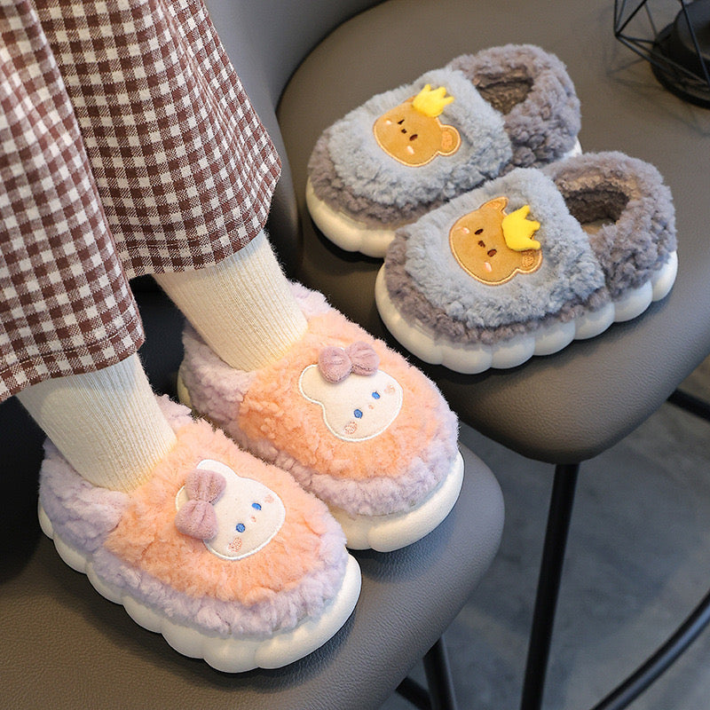 Children's cotton slippers for both boys and girls, parent-child home cartoon anti slip winter indoor baby home plush slippers