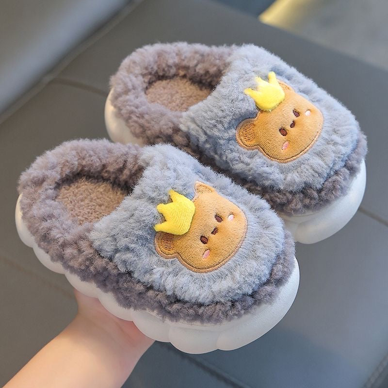 Children's cotton slippers for both boys and girls, parent-child home cartoon anti slip winter indoor baby home plush slippers