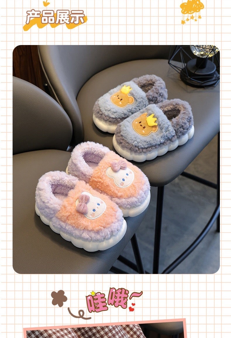 Children's cotton slippers for both boys and girls, parent-child home cartoon anti slip winter indoor baby home plush slippers