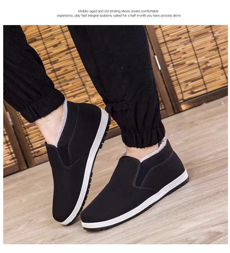 Autumn and winter old Beijing cloth shoes men's style with plush soft soled work shoes, casual and warm, middle-aged and elderly dad cotton shoes