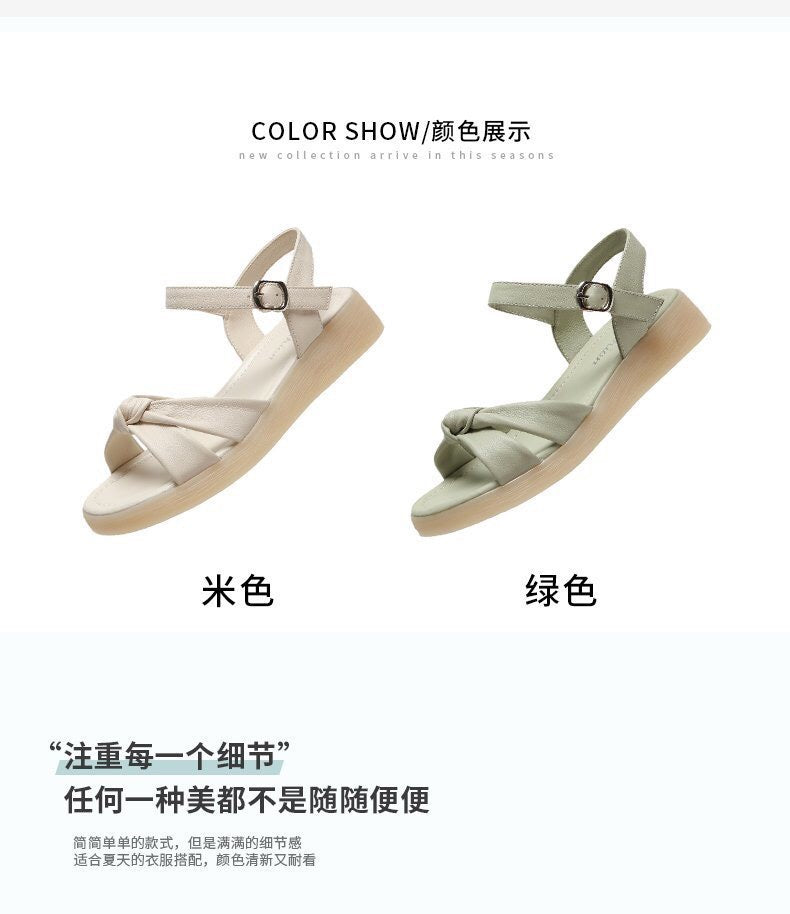 2025 new summer thick soled sandals for women, flat shoes with soft sole and soft leather, fairy style cool shoes, trendy wholesale & Retail