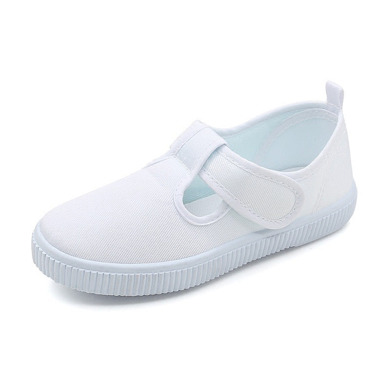 Children's Shoes Kindergarten Indoor Shoes Dance Shoes Boys and Girls Velcro Student White Cloth Shoes Children's White Shoes Wholesale Retail