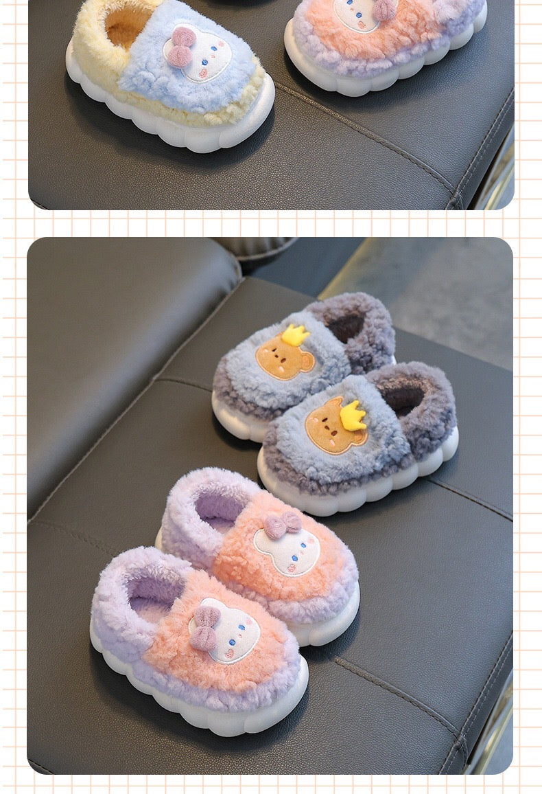 Children's cotton slippers for both boys and girls, parent-child home cartoon anti slip winter indoor baby home plush slippers