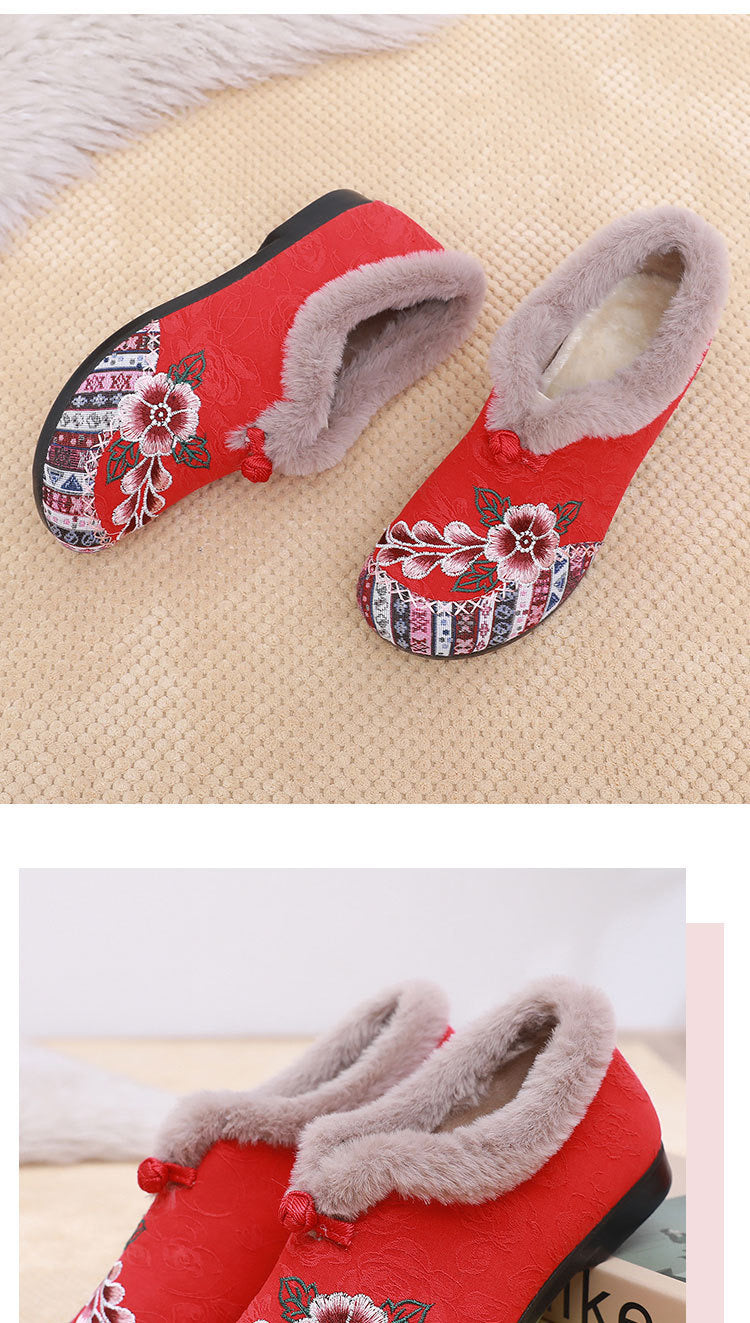 Old Beijing cloth shoes, cotton shoes, embroidered bag heels, middle-aged and elderly hairy shoes, warm ethnic style, comfortable soft soled, mom cotton shoes