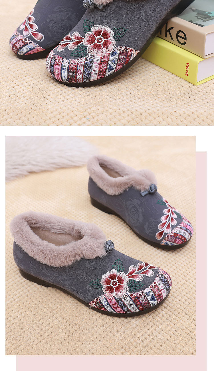 Old Beijing cloth shoes, cotton shoes, embroidered bag heels, middle-aged and elderly hairy shoes, warm ethnic style, comfortable soft soled, mom cotton shoes