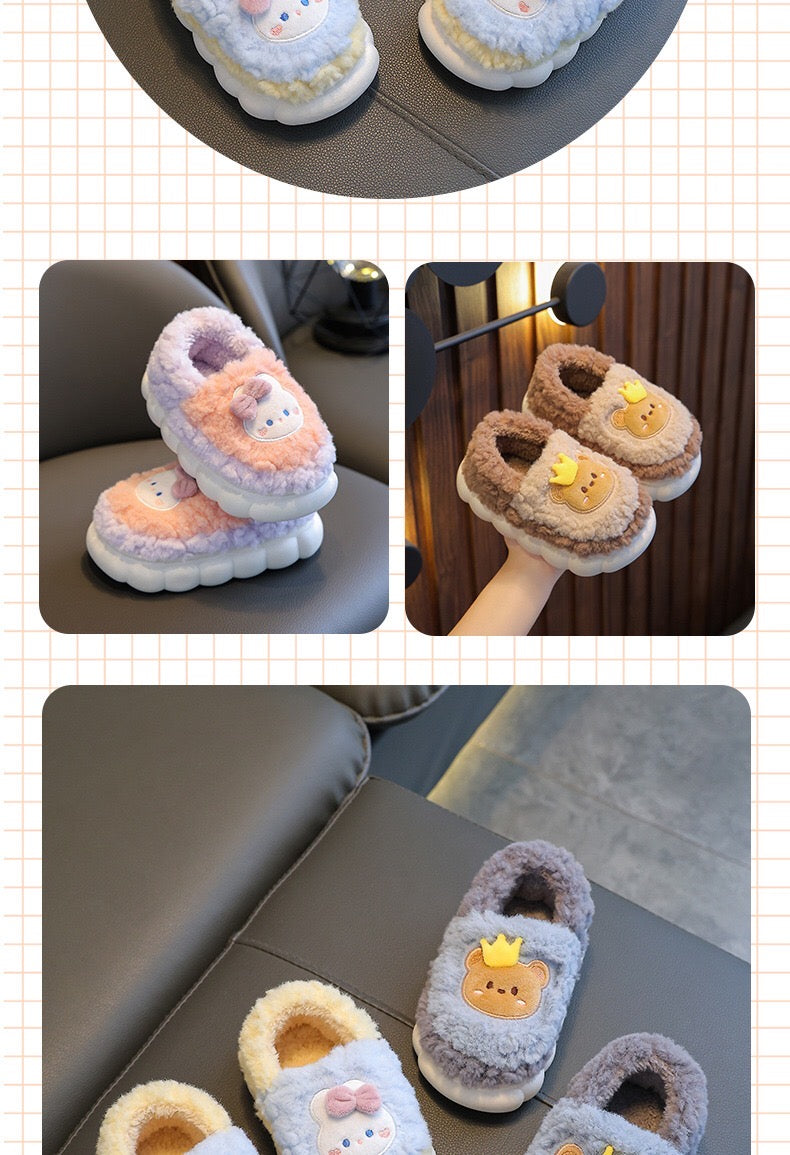 Children's cotton slippers for both boys and girls, parent-child home cartoon anti slip winter indoor baby home plush slippers