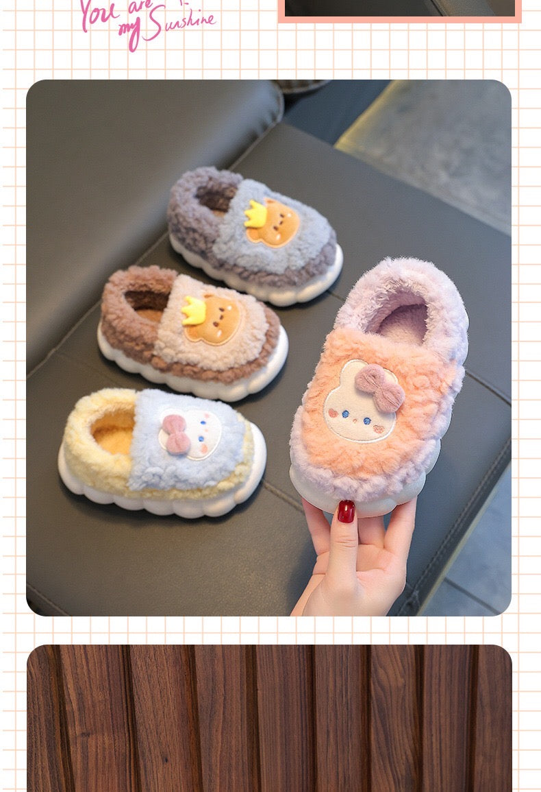 Children's cotton slippers for both boys and girls, parent-child home cartoon anti slip winter indoor baby home plush slippers