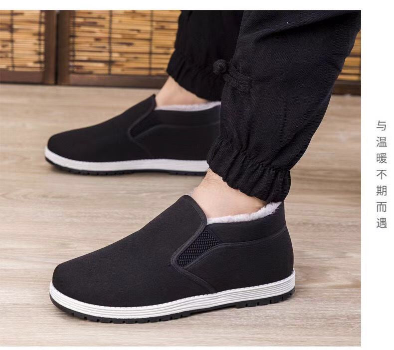 Autumn and winter old Beijing cloth shoes men's style with plush soft soled work shoes, casual and warm, middle-aged and elderly dad cotton shoes