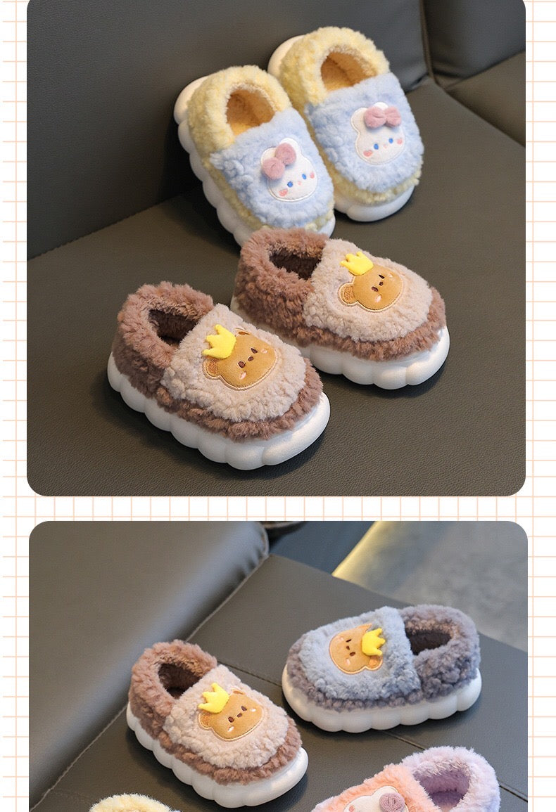 Children's cotton slippers for both boys and girls, parent-child home cartoon anti slip winter indoor baby home plush slippers