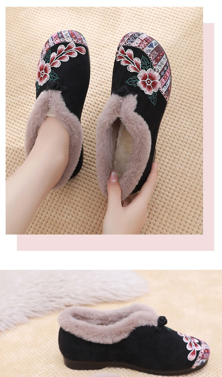 Old Beijing cloth shoes, cotton shoes, embroidered bag heels, middle-aged and elderly hairy shoes, warm ethnic style, comfortable soft soled, mom cotton shoes