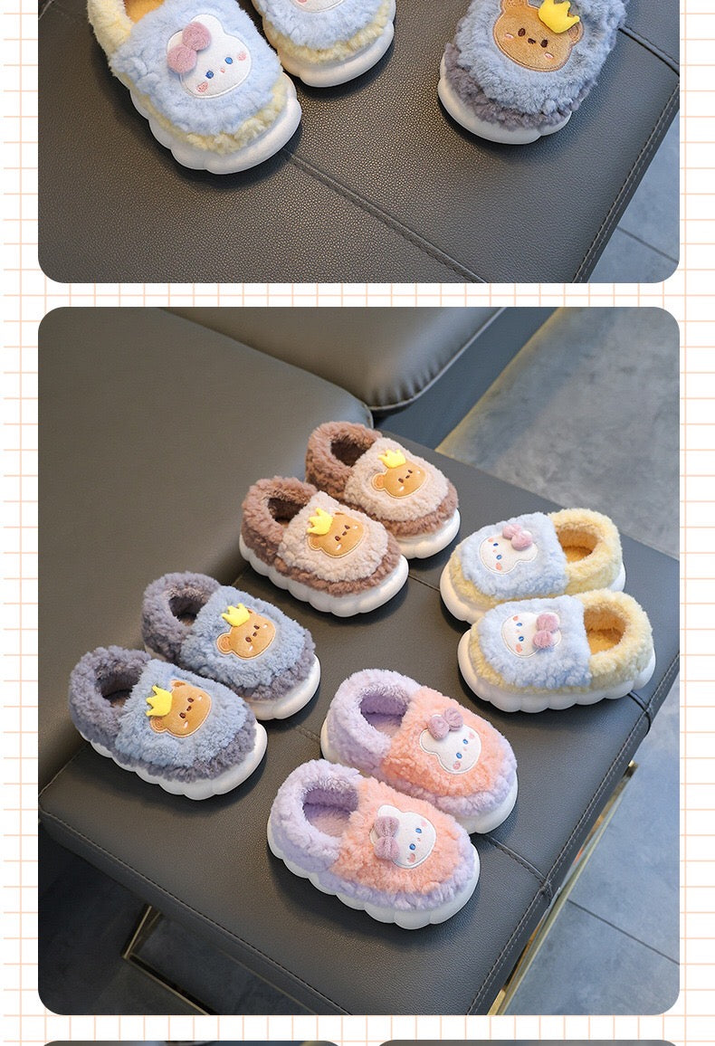 Children's cotton slippers for both boys and girls, parent-child home cartoon anti slip winter indoor baby home plush slippers